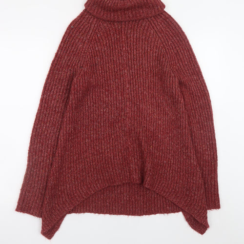 Fat Face Womens Red Roll Neck Jumper UK 6 Wool Blend Knit Pullover