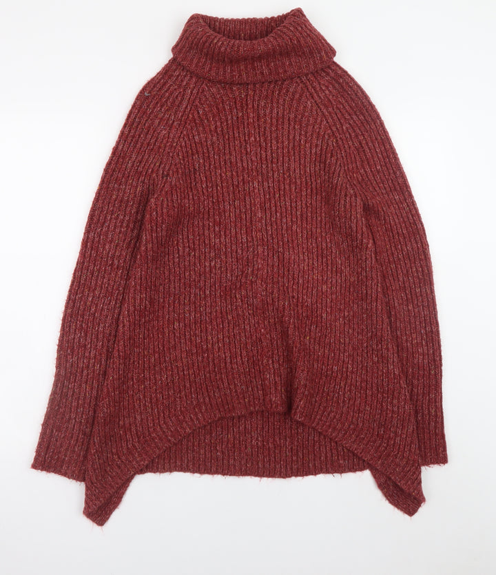 Fat Face Womens Red Roll Neck Jumper UK 6 Wool Blend Knit Pullover