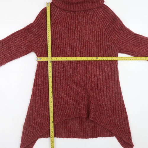 Fat Face Womens Red Roll Neck Jumper UK 6 Wool Blend Knit Pullover