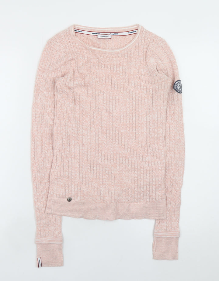 KangaROOS Women’s Pink Cable-Knit Cotton Blend Jumper Size 6