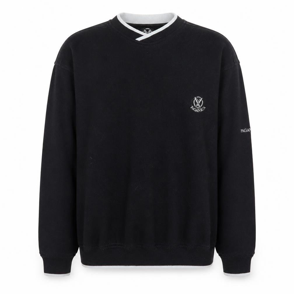 Front view of Paganica Men's Black Crew Neck Pullover Sweatshirt, size M