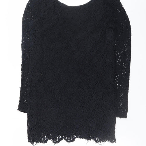 Moss Copenhagen Women Black Lace Shift Dress Size L 3/4 Sleeve