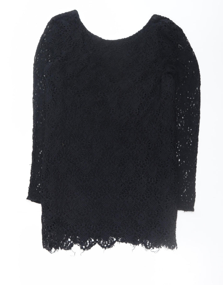 Moss Copenhagen Women Black Lace Shift Dress Size L 3/4 Sleeve