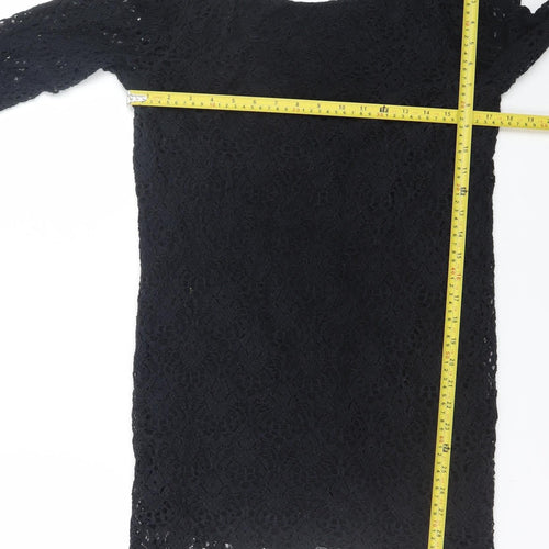 Moss Copenhagen Women Black Lace Shift Dress Size L 3/4 Sleeve