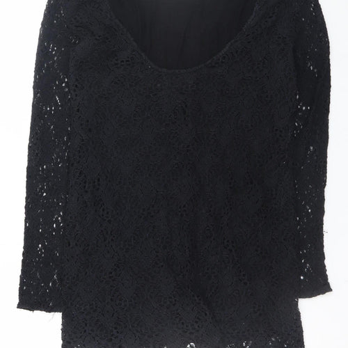 Moss Copenhagen Women Black Lace Shift Dress Size L 3/4 Sleeve