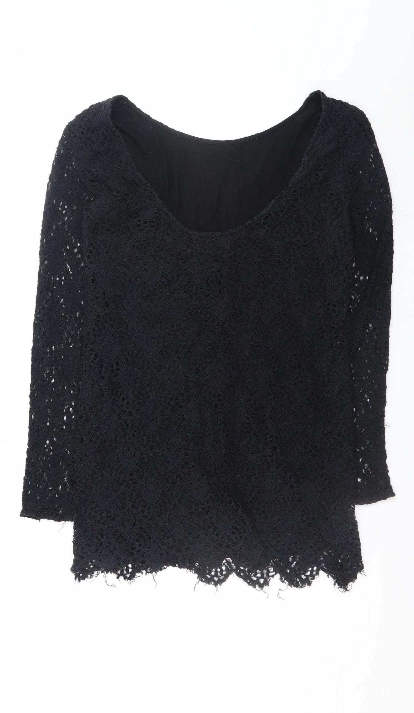 Moss Copenhagen Women Black Lace Shift Dress Size L 3/4 Sleeve