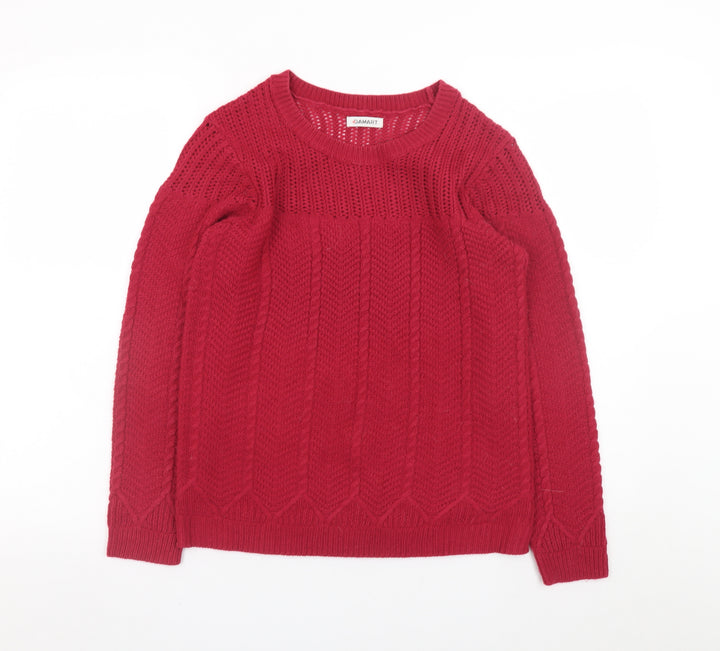 Damart Women's Red Cable-Knit Pullover Jumper Size L Classic Fit