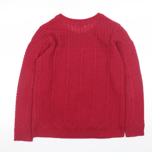 Damart Women's Red Cable-Knit Pullover Jumper Size L Classic Fit