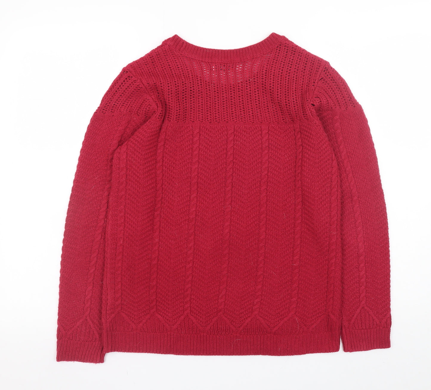 Damart Women's Red Cable-Knit Pullover Jumper Size L Classic Fit