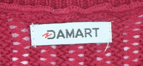 Damart Women's Red Cable-Knit Pullover Jumper Size L Classic Fit