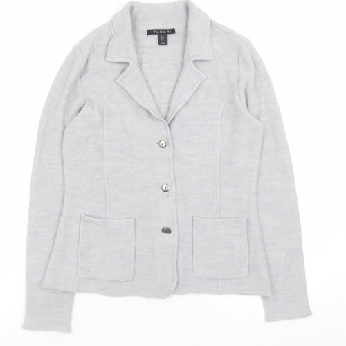 Tahari Women's Grey Medium Cardigan Jacket Merino Wool Blend Knit