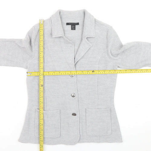 Tahari Women's Grey Medium Cardigan Jacket Merino Wool Blend Knit