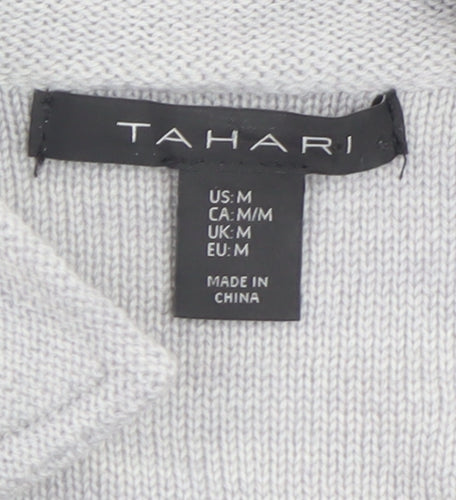 Tahari Women's Grey Medium Cardigan Jacket Merino Wool Blend Knit