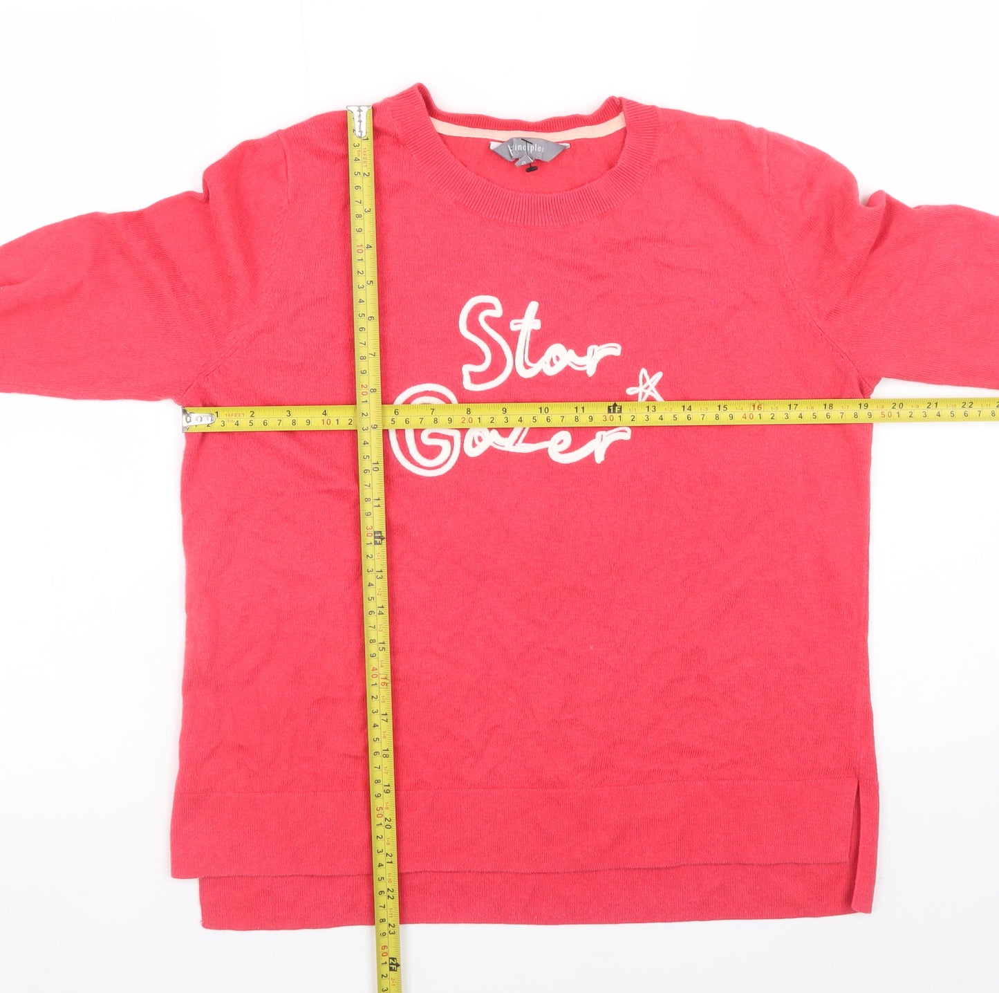 Principles Womens Red Crew Neck Star Gazer Cotton Cashmere Jumper Size 10