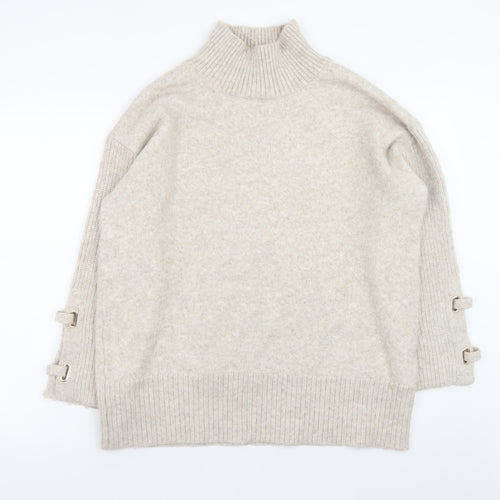 River Island Women Beige Mock Neck Pullover Jumper Size M Wool Blend