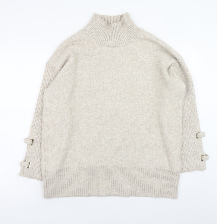 River Island Women Beige Mock Neck Pullover Jumper Size M Wool Blend