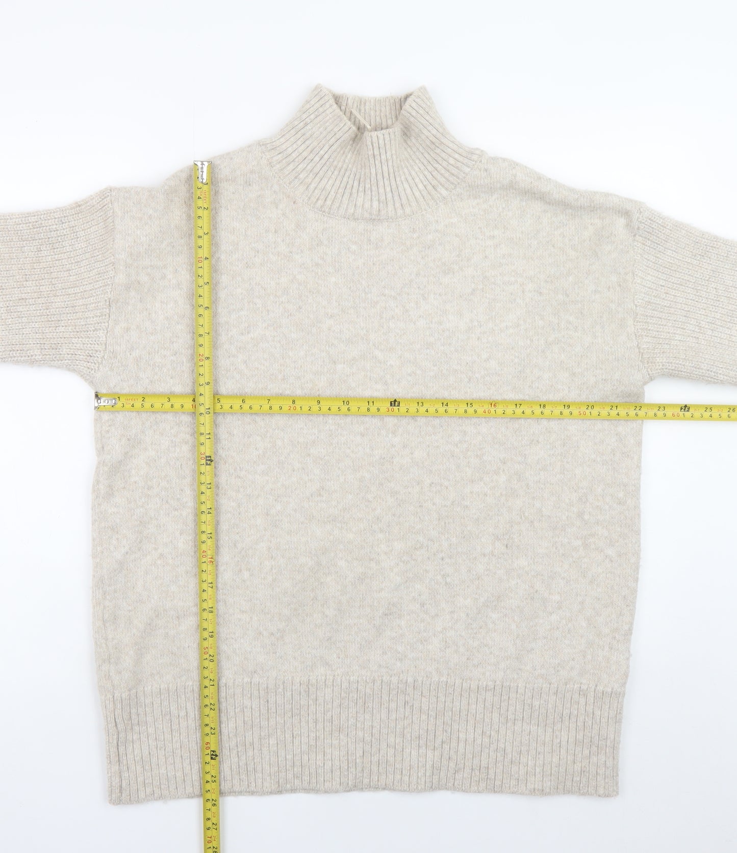 River Island Women Beige Mock Neck Pullover Jumper Size M Wool Blend