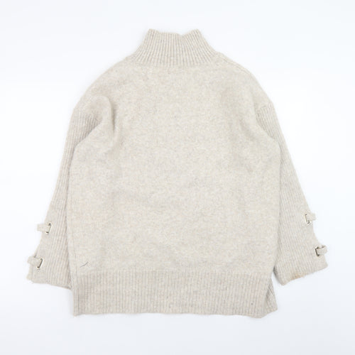 River Island Women Beige Mock Neck Pullover Jumper Size M Wool Blend