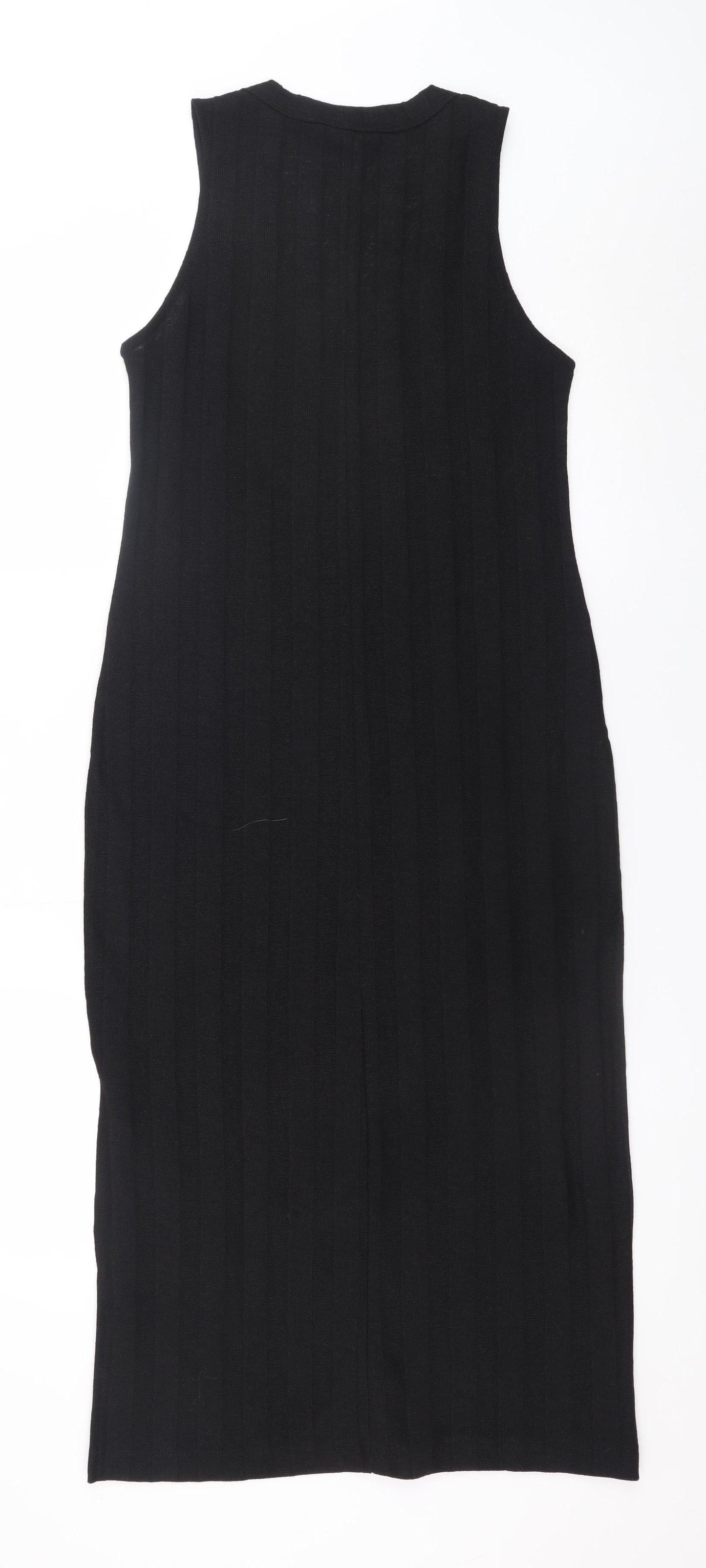 H&M Women's Black Ribbed Knit Sleeveless Tank Midi Dress XS