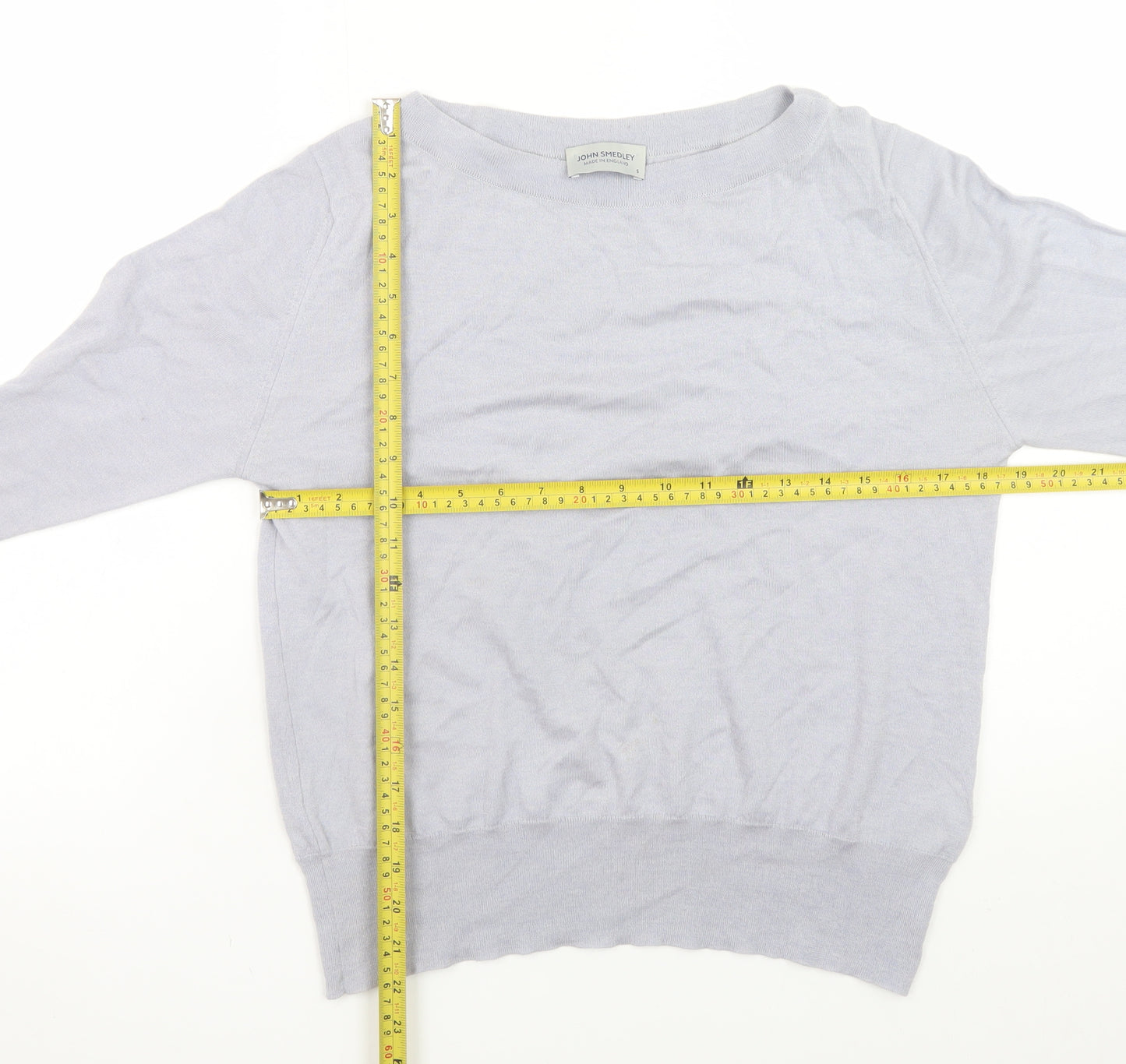 John Smedley Men’s Grey Wool Cotton Small Crew Neck Jumper