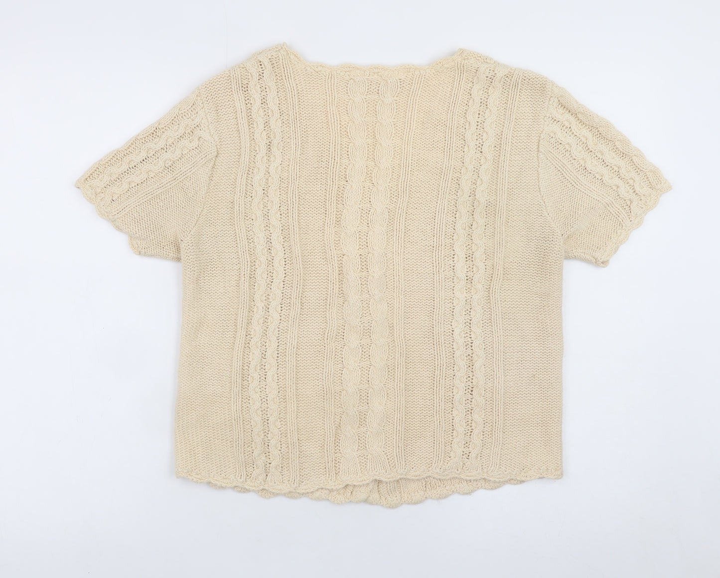 For Women Beige Cable-Knit V-Neck Short Sleeve Cardigan Size 14/16