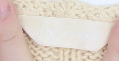 For Women Beige Cable-Knit V-Neck Short Sleeve Cardigan Size 14/16