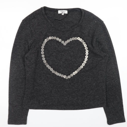 Madam Rage Women Grey Heart Button Pullover Jumper Size 16