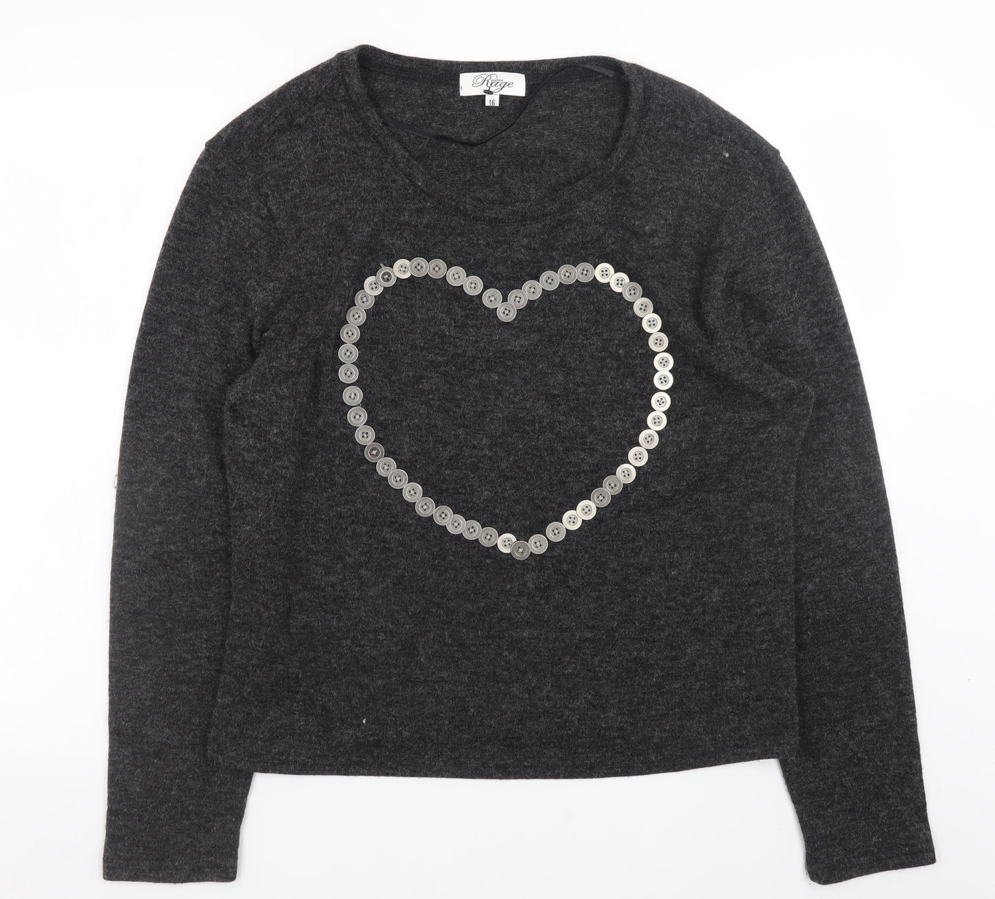 Madam Rage Women Grey Heart Button Pullover Jumper Size 16