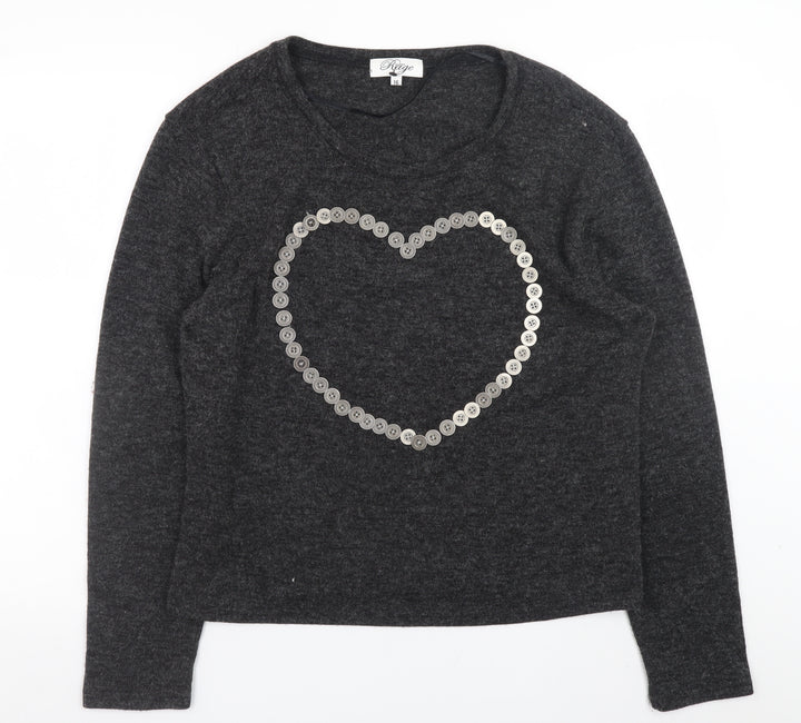 Madam Rage Women Grey Heart Button Pullover Jumper Size 16