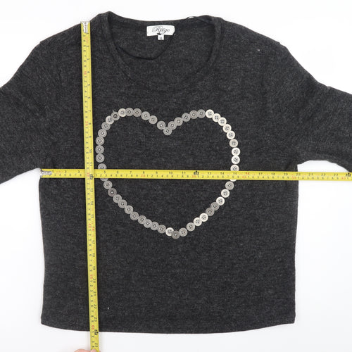 Madam Rage Women Grey Heart Button Pullover Jumper Size 16