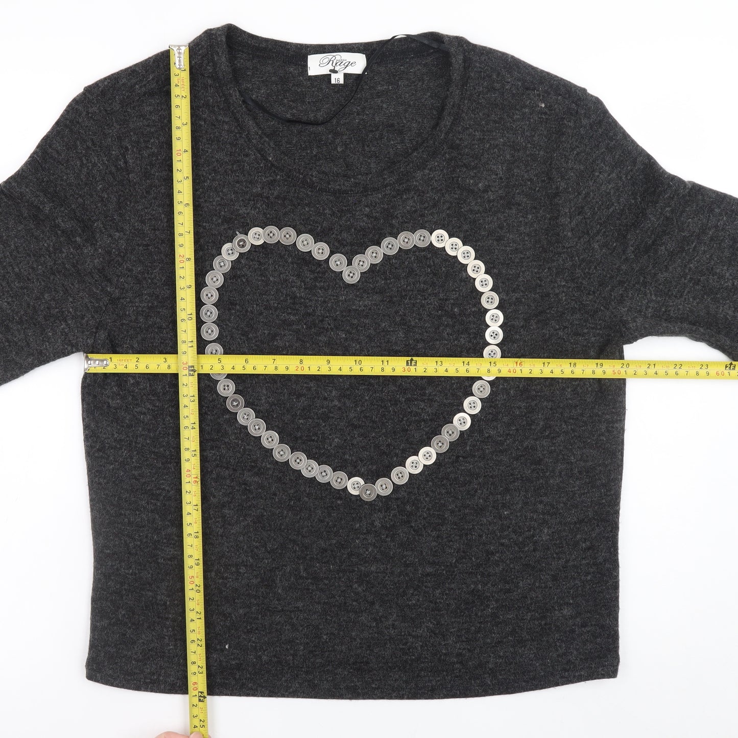Madam Rage Women Grey Heart Button Pullover Jumper Size 16