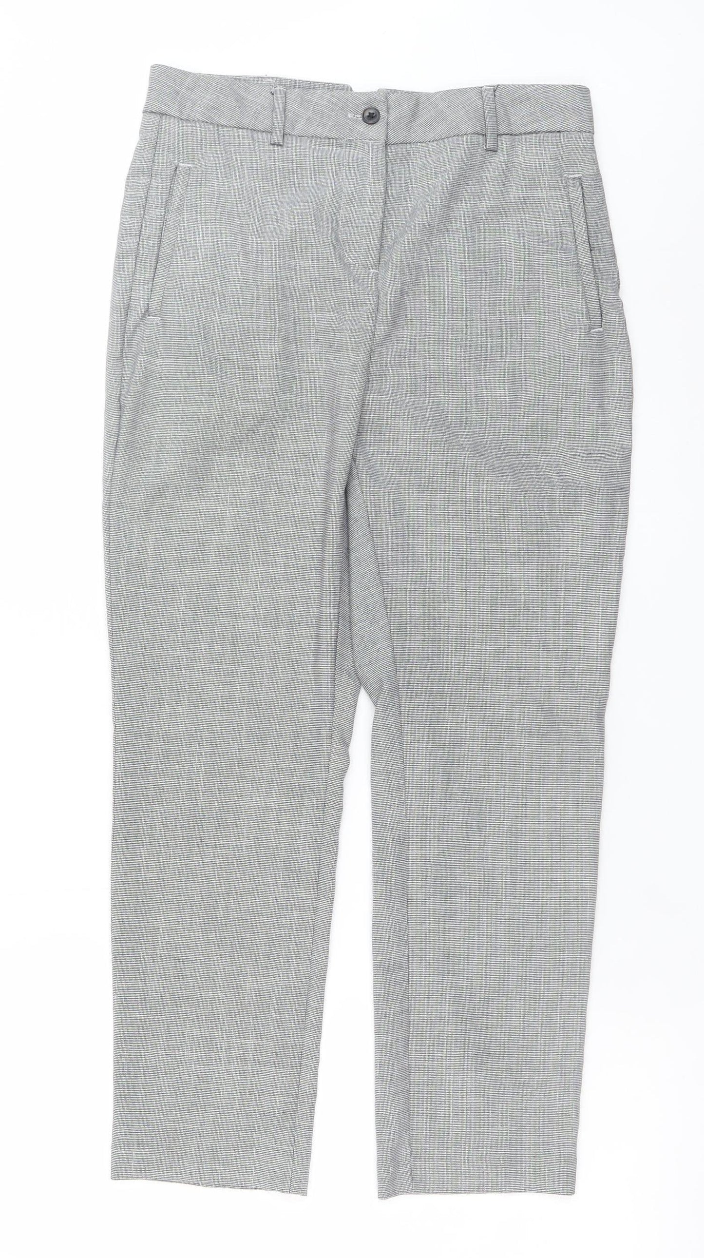 Next Women’s Grey Check Trousers Size 8 Regular Straight Leg Workwear