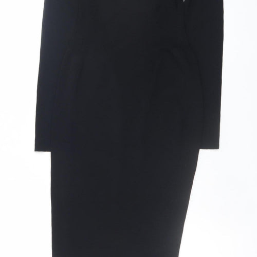 H&M Women Black Bodycon Midi Dress Size 8 Long Sleeve Off Shoulder