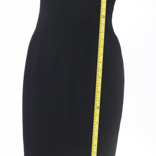 H&M Women Black Bodycon Midi Dress Size 8 Long Sleeve Off Shoulder