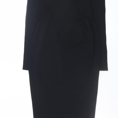 H&M Women Black Bodycon Midi Dress Size 8 Long Sleeve Off Shoulder