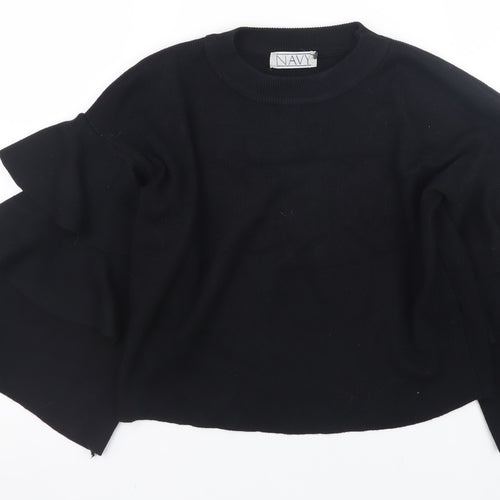 NAVY Womens Black Ruffle Bell Sleeve Knit Jumper Size 2