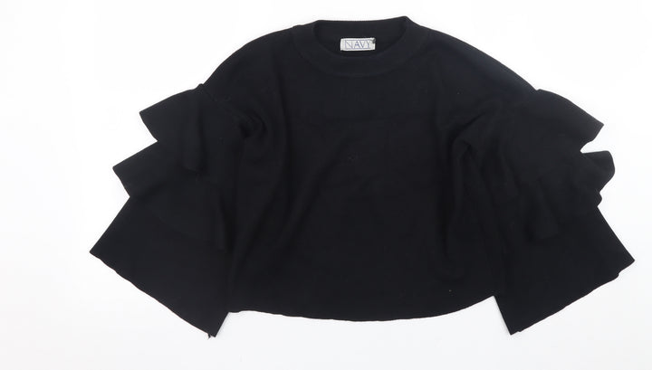 NAVY Womens Black Ruffle Bell Sleeve Knit Jumper Size 2