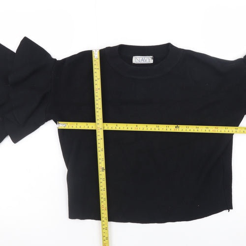 NAVY Womens Black Ruffle Bell Sleeve Knit Jumper Size 2