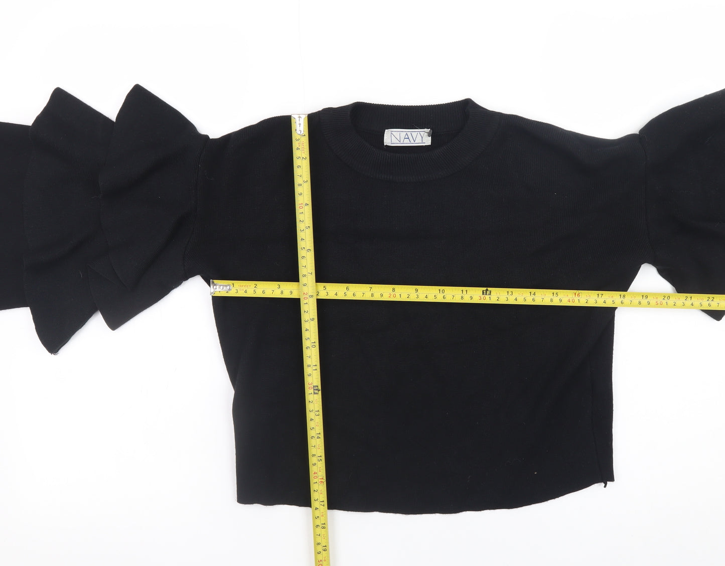 NAVY Womens Black Ruffle Bell Sleeve Knit Jumper Size 2