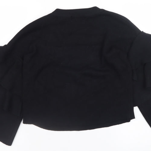 NAVY Womens Black Ruffle Bell Sleeve Knit Jumper Size 2