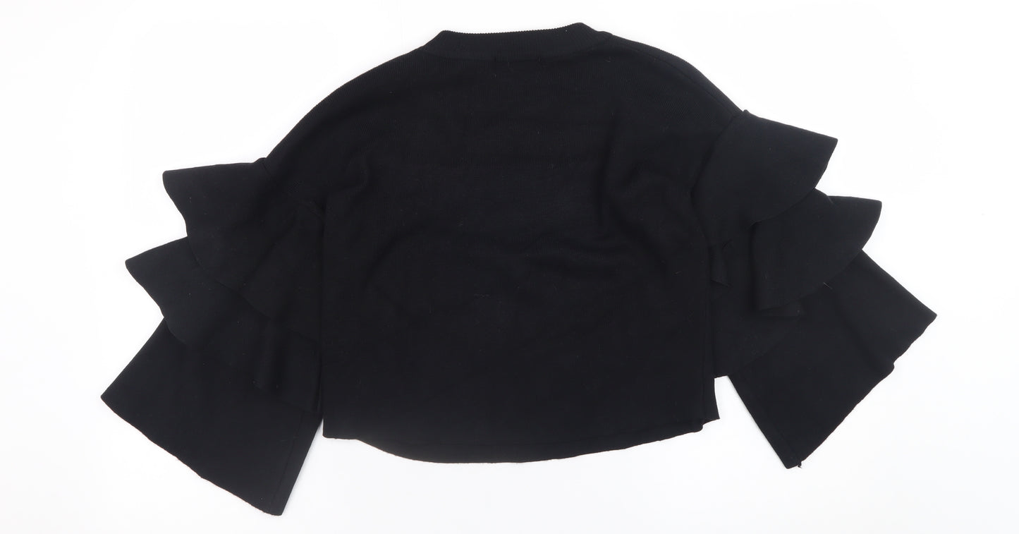 NAVY Womens Black Ruffle Bell Sleeve Knit Jumper Size 2