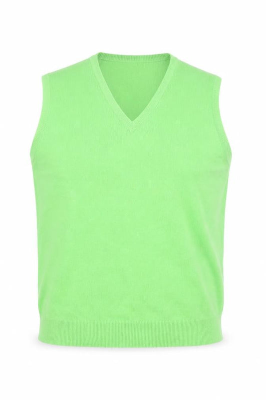 Front view of TSE Men’s Green Cashmere Sleeveless V-Neck Vest Jumper S