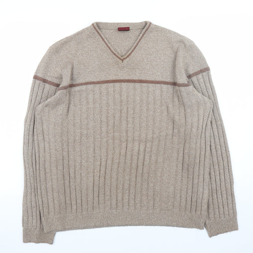 Burton Menswear Beige Wool Blend V-Neck Ribbed Men's Jumper L