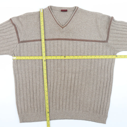 Burton Menswear Beige Wool Blend V-Neck Ribbed Men's Jumper L