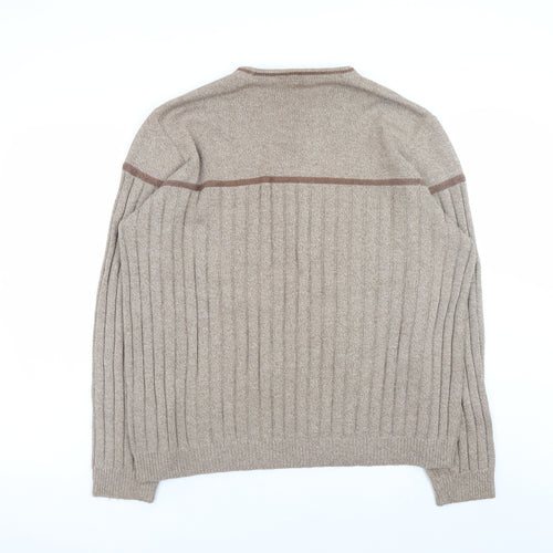 Burton Menswear Beige Wool Blend V-Neck Ribbed Men's Jumper L