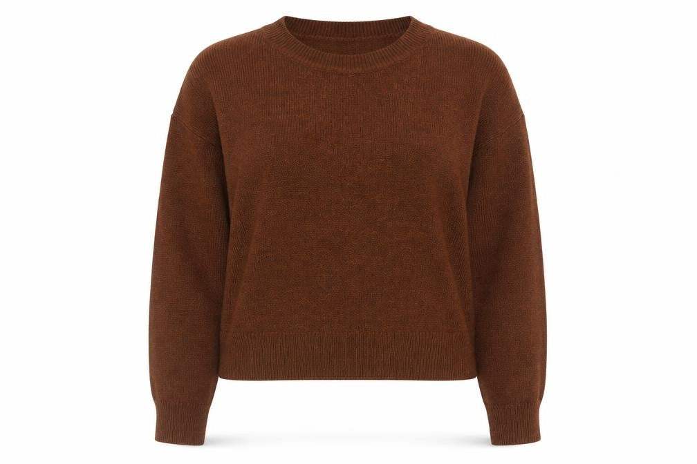 Front view of H&M Women Brown Acrylic Crew Neck Long Sleeve jumper, size 12