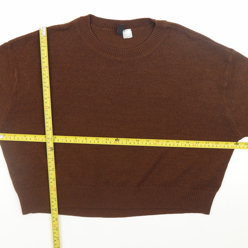 H&M Women Brown Acrylic Crew Neck Long Sleeve Pullover Jumper Size 12