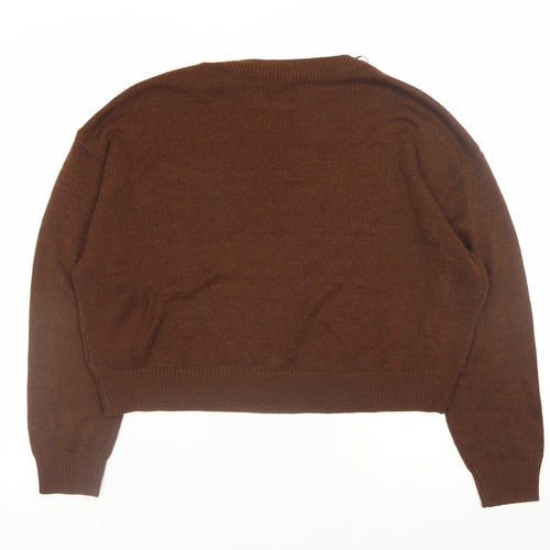 H&M Women Brown Acrylic Crew Neck Long Sleeve Pullover Jumper Size 12