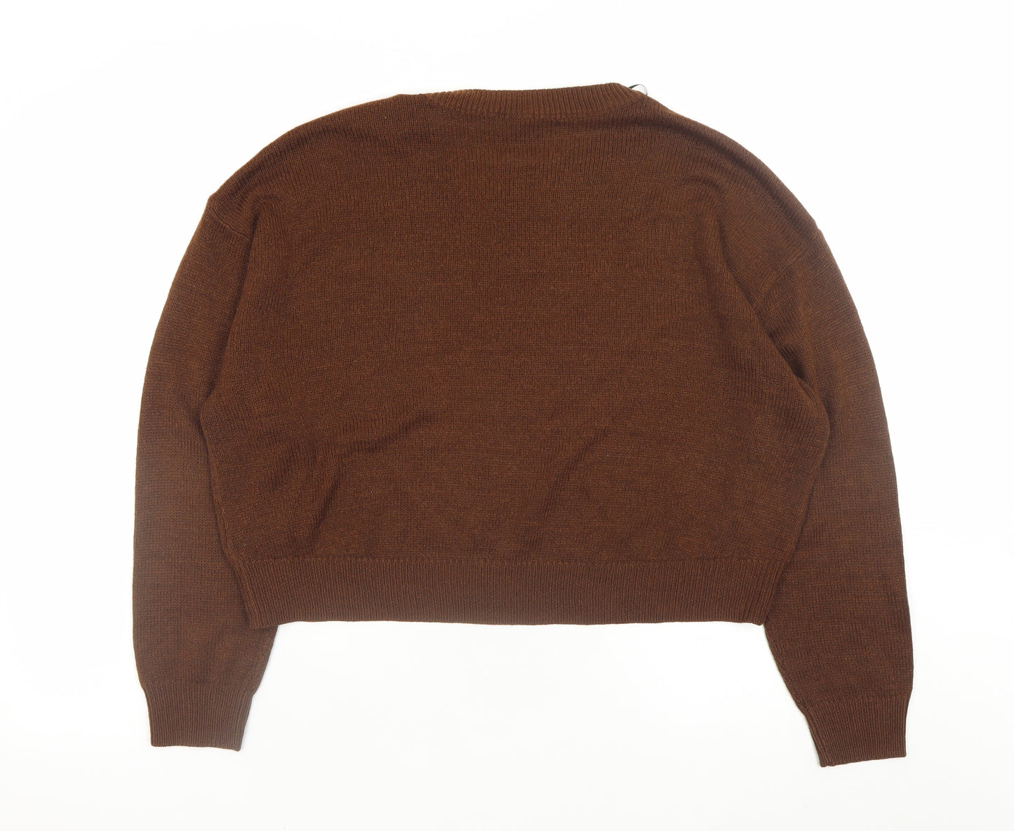 H&M Women Brown Acrylic Crew Neck Long Sleeve Pullover Jumper Size 12