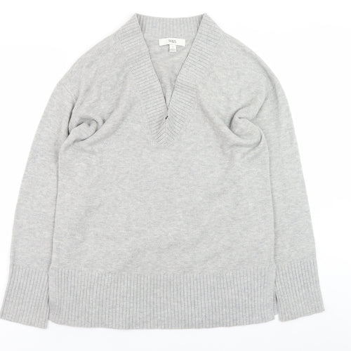 Marks and Spencer Womens Grey V-Neck Knit Jumper Small